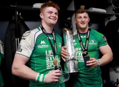 Sean O'Brien and Peter Robb celebrate their title win.