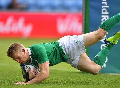 Stephen Kerins runs in a try during the World Rugby U20 championship.
