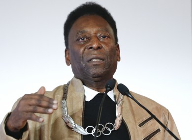 Brazilian soccer great Pele speaks after being awarded with the Olympic order at the Pele Museum in Santos, Brazil, last June.
