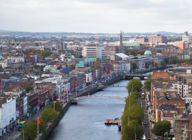 The Liffey in Dublin city centre, with Wellington Quay in the left foreground.