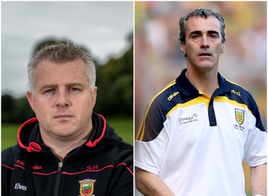 Mayo boss Stephen Rochford and ex-Donegal manager Jim McGuinness.