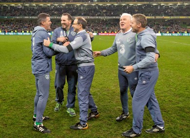 Ireland's management team can't contain their delight after coming through the Euro 2016 play-off with Bosnia-Herzegovina.