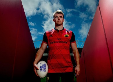 O'Mahony modelling the new Munster European jersey, which pays homage to the 2006 Heineken Cup win.