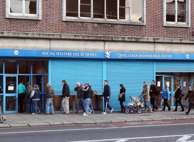 (File photo) People queue outside the Social welfare offices in Thomas Street Dublin in 2009