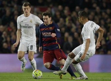 Leo Messi with Toni Kroos and Casemiro last season.