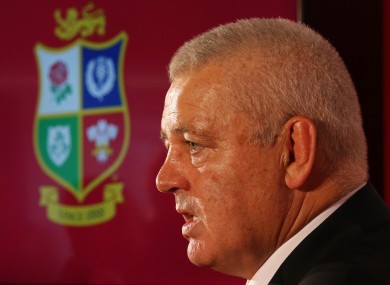 Lions head coach Warren Gatland speaking to the media yesterday.