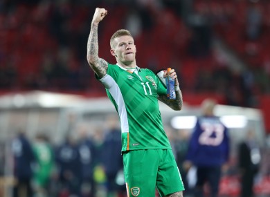 James McClean celebrates Ireland's win.