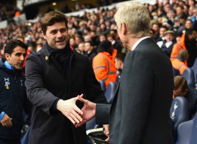 Mauricio Pochettino greets Arsene Wenger