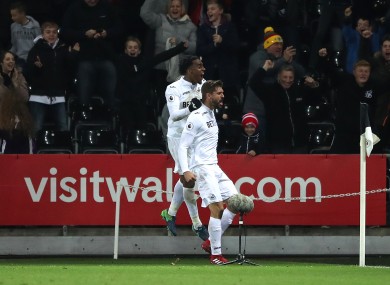 Swansea City's Fernando Llorente celebrates scoring.