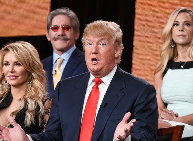 Trump as part of a Celebrity Apprentice panel in 2015, alongside Brandi Glanville, Geraldo Rivera, and Kate Gosselin.