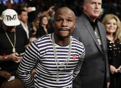 Retired boxer and boxing promoter Floyd Mayweather Jr attends last night's fight between Carl Frampton, of Northern Ireland, and Leo Santa Cruz.