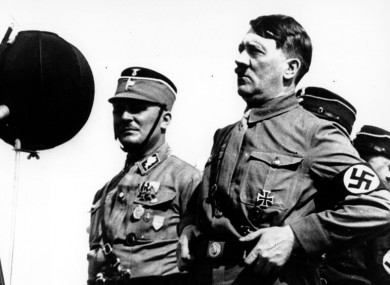 German chancellor Adolf Hitler speaking to 30,000 uniformed Nazi storm troopers at Kiel, Germany in 1933.