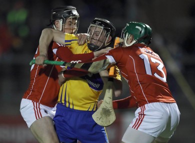 Nowhere to run: Clare's Jack Browne crowded out by Darragh Fitzgibbon and Alan Cadogan.