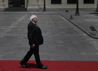 President Michael D. Higgins arrives to the government palace in Lima, Peru, last week.