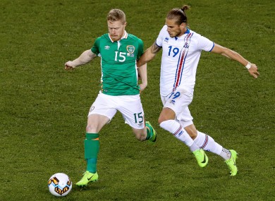 Daryl Horgan takes on Rurik Gislason.