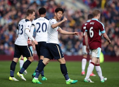 Tottenham Hotspur's Son Heung-Min (centre) celebrates scoring his side's second goal of the game.