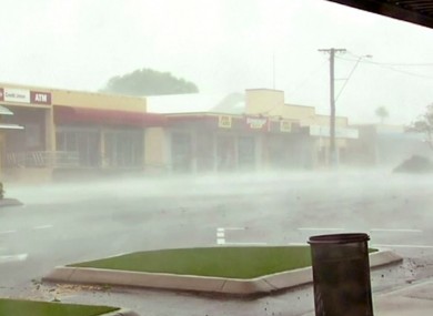 Wind gusts outside shops in Bowen, eastern Australia