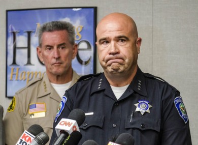 San Bernardino Police Department Chief Jarrod Burguan (right)