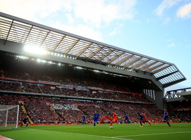 The recently developed Centenary Stand at Anfield.