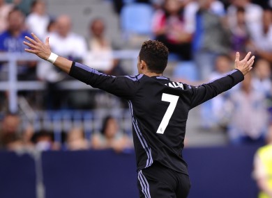 Cristiano Ronaldo celebrates scoring.