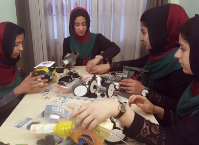 Teenagers from the Afghanistan Robotic House practice at the Better Idea Organization centre in Herat, Afghanistan.