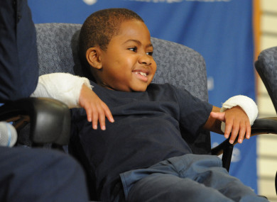 Zion Harvey weeks after his hand transplant