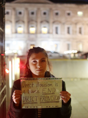 Sophia Sharma joins protesters outside Leinster House earlier this year.