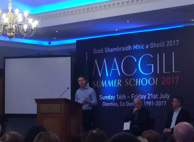 Minister Paschal Donohoe speaking at the MacGill Summer School in Glenties.