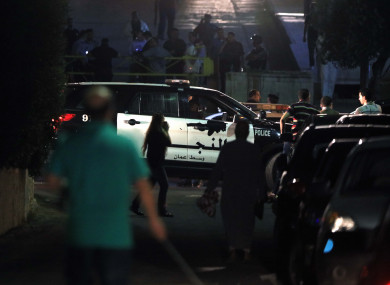 Jordanian security personnel secure the Israeli embassy in Amman following the incident.
