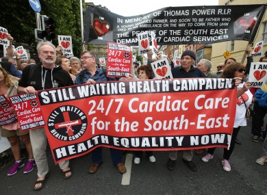 Protesters outside Leinster House in support and in protest for a 24/7 Cardiac facility for the South East late last month.