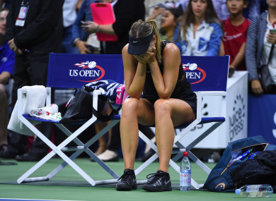 Sharapova reacts to her win over Halep last night.
