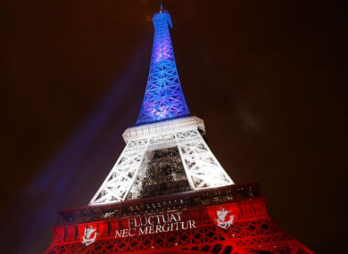 The Eiffel Tower illuminated in the French national colours after the November 2015 terror attack