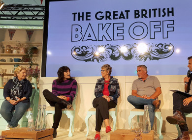 Richard Bacon (right) with (left to right) Sandi Toksvig, Noel Fielding, Prue Leith and Paul Hollywood
