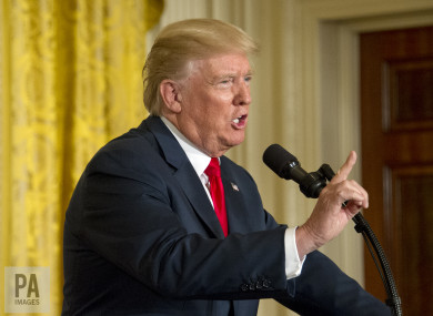 US President Donald Trump speaking during a press conference in the White House in Washington, DC.