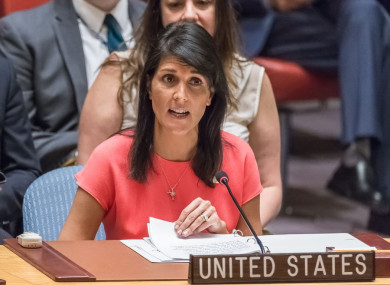 US Ambassador to the UN Nikki Haley addressing the UN Security Council in New York yesterday