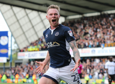 Millwall's Aiden O'Brien celebrates scoring his side's first goal of the game.