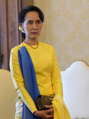 Aung San Suu Kyi during a visit to Rome in her role as foreign minister.