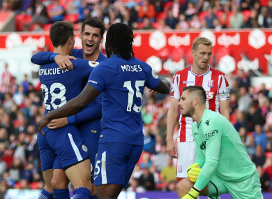 Alvaro Morata celebrates scoring Chelsea's fourth goal.
