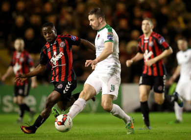 Bohemians midfielder Fuad Sule with Cork City's Gearoid Morrissey back in April.