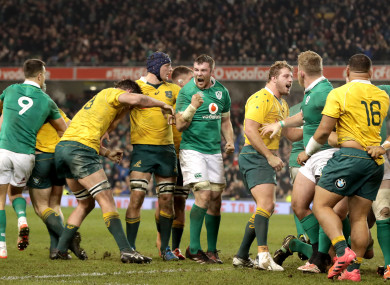 Ireland's Peter O'Mahony celebrates their win over the Wallabies in 2016.