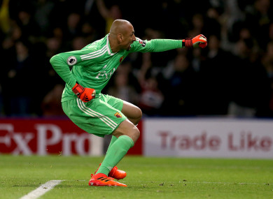 Watford goalkeeper Heurelho Gomes celebrates.