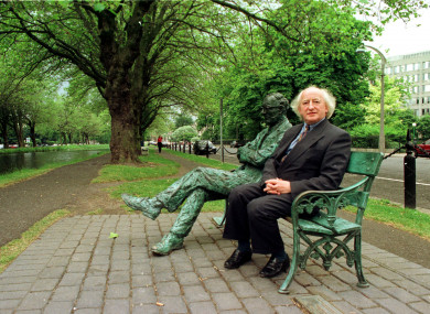 We are guessing that poet and President Michael D Higgins, seen here beside the Patrick Kavanagh statue in 1994, can recite a verse or two.