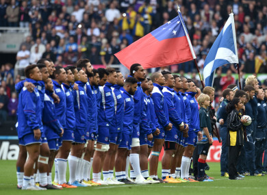 Samoa played Scotland at the 2015 Rugby World Cup.