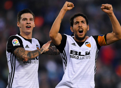 Santi Mina and Dani Parejo celebrate their side's win.