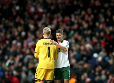 Long shaking Kasper Schmeichel's hand after the final whistle last night.