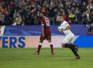 Sevilla's Ben Yedder reacts to his goal.
