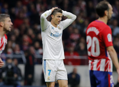 Real Madrid's Cristiano Ronaldo reacts to a missed chance.