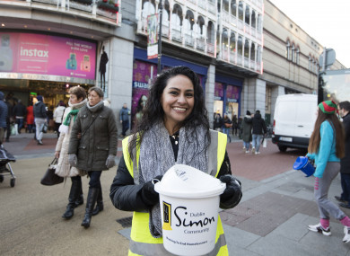 Karla Trombley from Mexico helping the Simon Community charity collect money for the homeless.