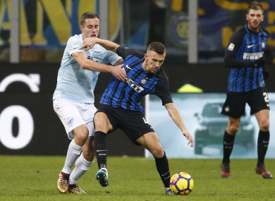 Ivan Perisic challenged by Lazio's Adam Marusic.