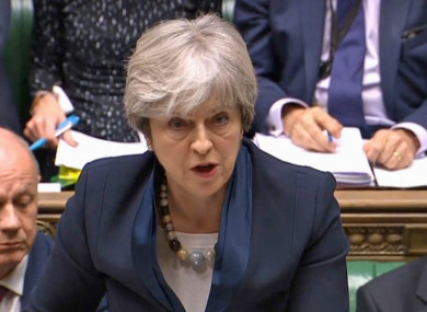 UK Prime Minister Theresa May speaks during Prime Minister's Questions in the House of Commons, London.